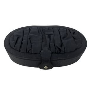 Vintage Coblentz Hard Case Black Clutch Purse Mirror + Bejeweled Strap Closure